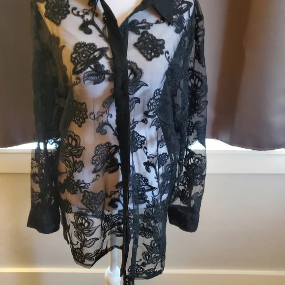 Chicos size 1 medium black see through top with buttons down the front. - Picture 3 of 6